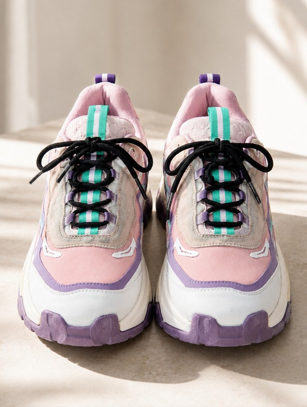 ZARA Colorblock Chunky Sneakers EU 37 Pink Lilac Mint Platform